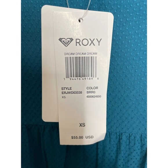 Roxy Dream Sz XS Spaghetti Strap Midi Dress Teal Sleeveless Tiered V-Neck NWT - Picture 11 of 16